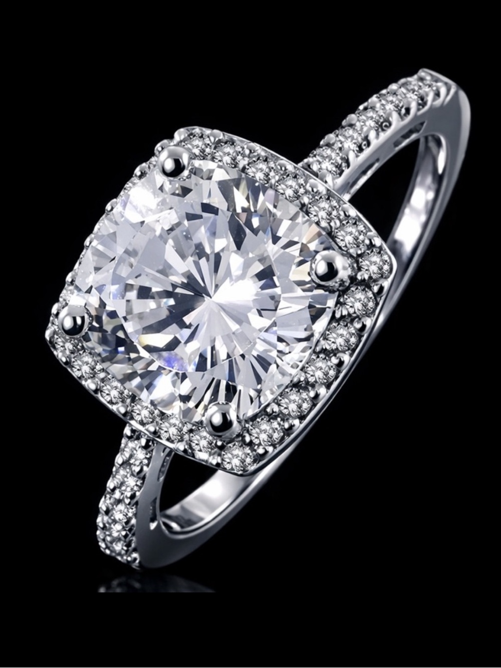 Diamonique Cushion Cut Micro PAVE Set Cz Diamond Engagement Wedding Ring QVC